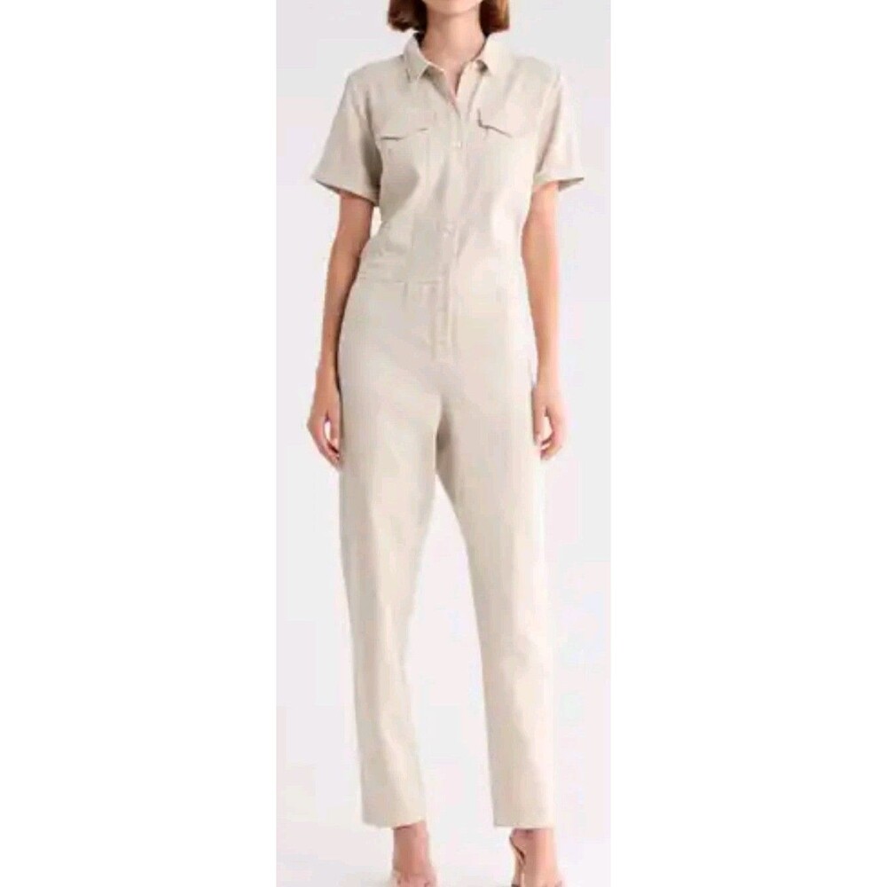 Young Fabulous & Broke Beige short sleeve denim Utility Jumpsuit S NWT